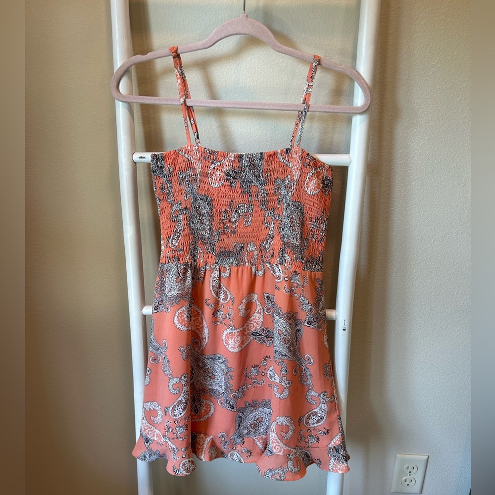 Buddy Love Peach and Navy Paisley Dress - Size Small